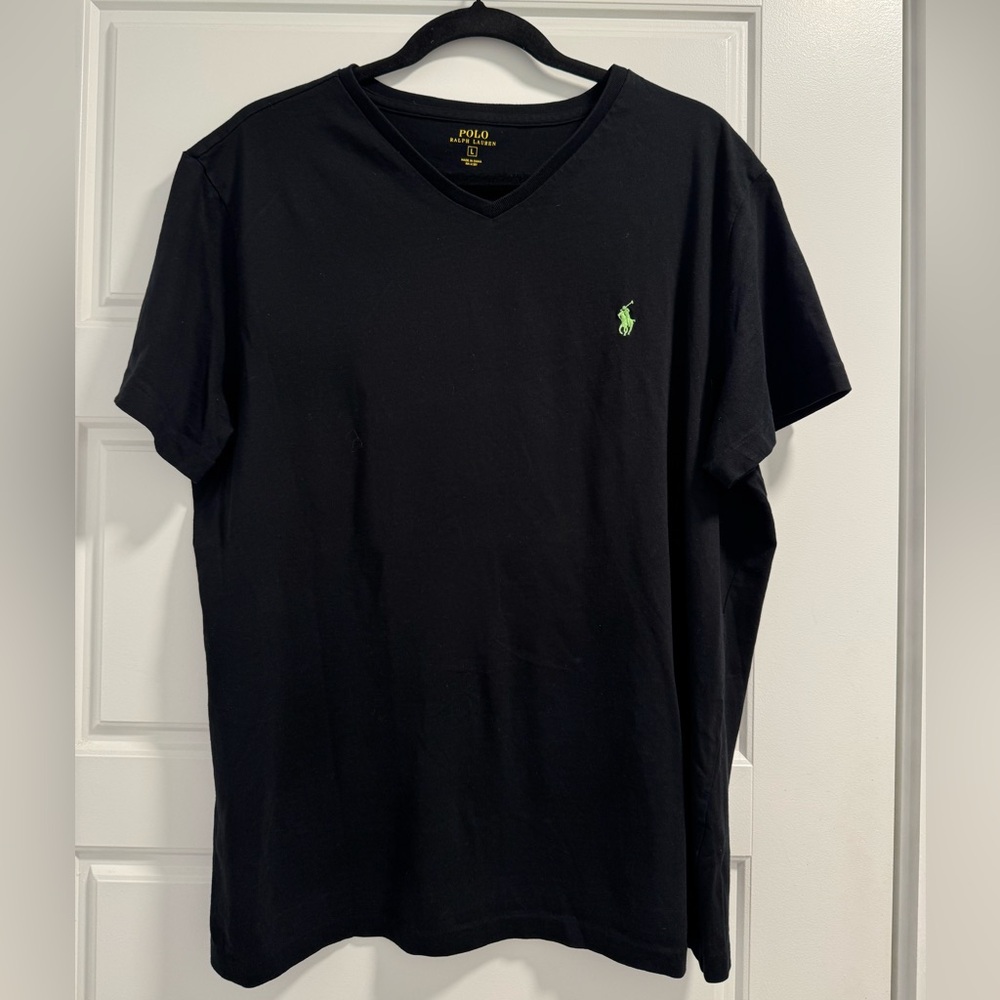 Polo Ralph Lauren Men’s Round Neck T-Shirt — Black with Green Logo | Size L